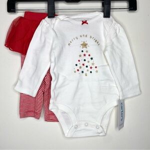 CARTERS Baby’s Christmas Two Piece Outfit 3 Months Ruffle Tutu NEW!! Merry Red